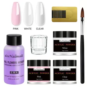7 Pcs/set Acrylic Liquid Powder Smooth Nail Art Kit, Nail Carving & Painting Brush, Crystal Extension Tools UV Builder, DIY Manicure Set, Pro Acrylic Kit