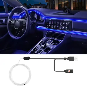 USB Car LED Lights, Interior Car Lights Strip  Colors Ambient Lighting with  inches Fiber Optic Music Sync Simple Installation EL Wire Lights ( Colors/ inches)