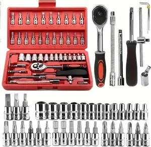 46pcs Car Repair Machinery Tools Set, Household Machinery Tools, Socket Wrench Diy Repair Tool Kit, Ratchet Screwdriver Compatible with Car Repair & Bicycle Repair, Hardware Toolbox Compatible with Auto Repairing & Household, Christmas Gift for Husband