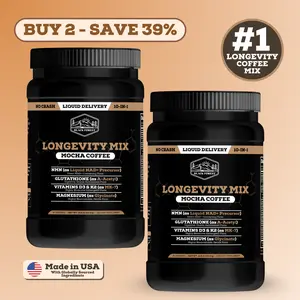 2 Bottles of Longevity Mix Mocha Coffee with NMN, Glutathione, Magnesium Glycinate, TMG, Vitamin D3, C, K2, B12, Cocoa Powder, Instant Coffee | 60 Servings - Gluten - Free Sugar - Free Non GMO
