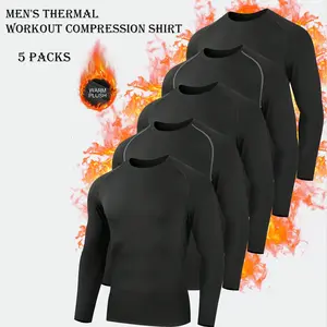 5 Pack Men's Thermal Compression Shirts Workout Long Sleeve Tops Fleece Lined Long Sleeve Athletic Base Layer Cold Weather Gear Workout Tops For Skiing Cycling Football Sports