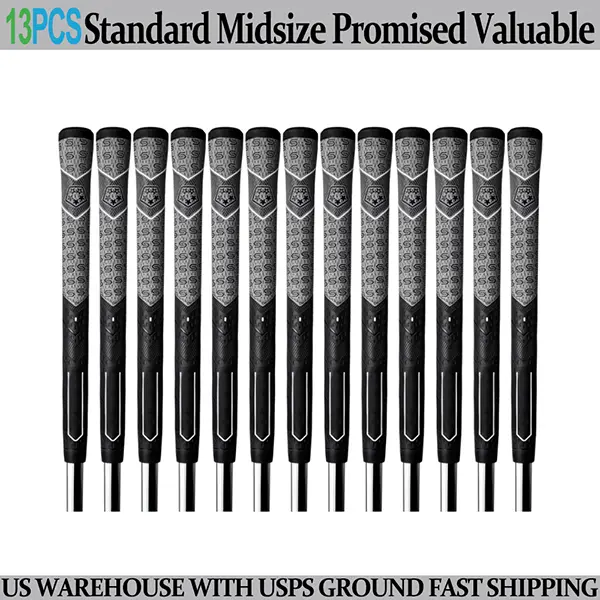 Midsize/Std Golf Club Grips, 13-Piece Set for Adults, Natural Rubber All Weather Grip with Textured Anti-Slip Tack for Swing Control, 13 Pieces, Golfing, Standard