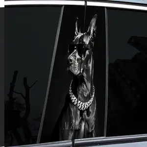 2PCS trendy cool Doberman art sticker, unique design self-adhesive installation, suitable for b-pillars and doors - plastic metal smooth surface - easy to replace scratch-resistant disposable car parts
