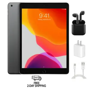Refurbished Apple iPad 7th Gen A2200 (WiFi + Cellular Unlocked) - Acceptable Condition with Wireless Earbuds & 1 Year Warranty