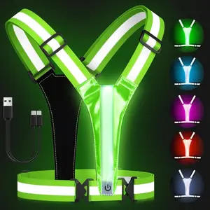 LED Reflective Vest, 5 Light Colors High Visibility Rechargeable Light Up Running Vest For Walking, Running, Cycling, Adjustable For Men, Women, Kids