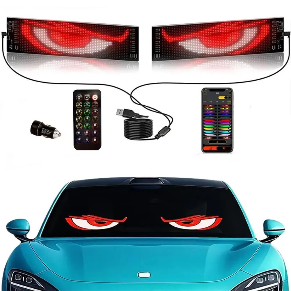Devil Eyes For Car Programmable Bluetooth APP Control BlackFriday Pre-made Animations Customizable Text Illuminated Emblem Decoration LED Lights Dashboard Flexible Display Panel Car Display Sign