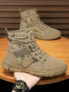 Men's Camo Print Lace Up Hiking Boots, Casual High Top Outdoor Sports Boots, Outdoor Shoes, Shoes Outdoor,  Fashionable Sports Shoes for Daily Wear