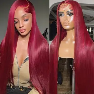 13x4 Body Wave/Straight Wig Lace Front Wigs Human Hair 180% Density HD Transparent Lace Frontal Wigs Human Hair Pre Plucked With Baby Hair Burgundy/4 27 13x4