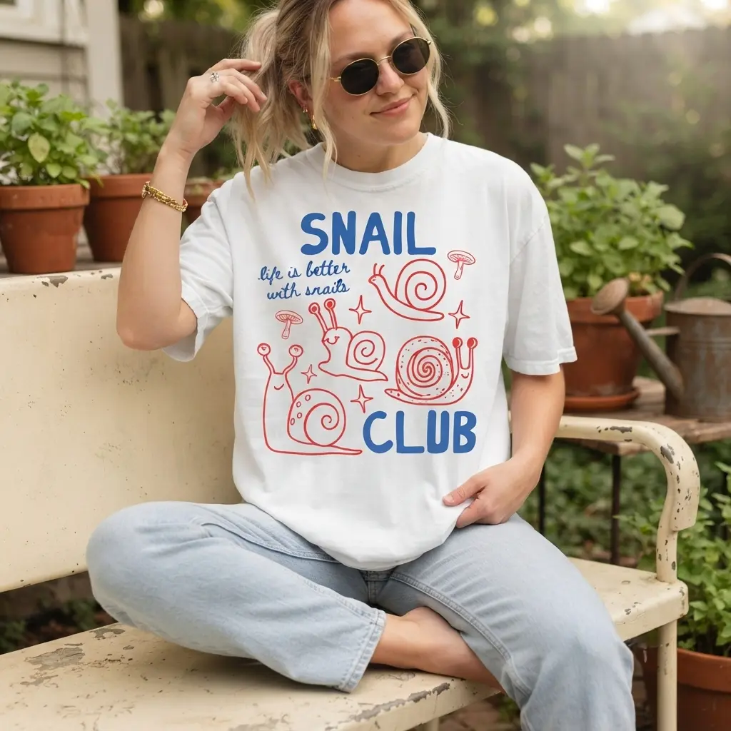 Women's Casual Snail Club T-Shirt - Cute Cottagecore Forestcore Top, Ideal Gift for Snail Lovers