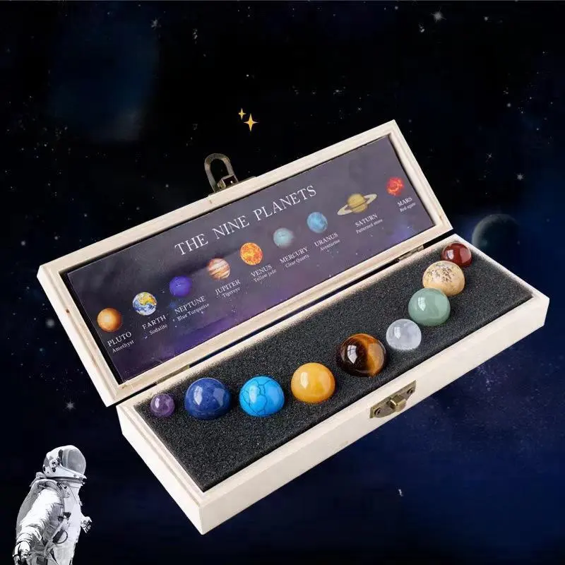 Solar System Planet Crystal Ball, 1 Set Natural Crystal Mineral Specimen, Space Themed Party Gift Learning Materials Visual Learning Tools for Kids Friends Lovers Classmates Astronomy Enthusiasts
