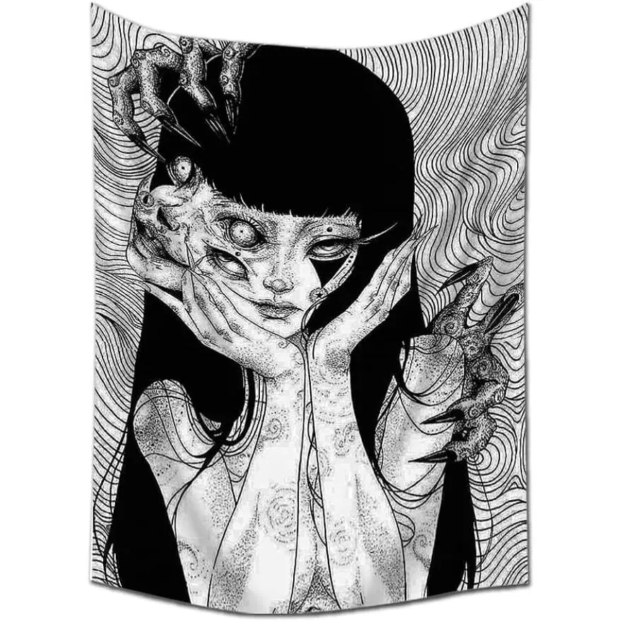 Horror Anime Tomie Girl Revenge Cotton Artistic Tapestry Tapestries, 60x40 in Lightweight Wall Hanging Wall Art, Cool Aesthetic Home Decor Items for Dorm Party Backdrop, Living Room