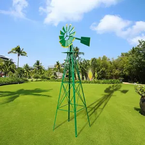 8FT Ornamental Windmill Backyard Garden Decoration Weather Vane, Heavy Duty Metal Wind Mill w/ 4 Legs Design
