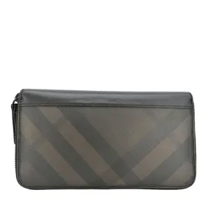 Pre-owned BURBERRY Check Canvas and Leather small leather goods Check Canvas Zip Around Wallet Grey