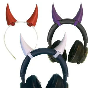 2x Demon Horns for Headset Cosplay - Made in USA - 20 Colors - Plastic Masks with 6 Inch Straps - Halloween Accessory