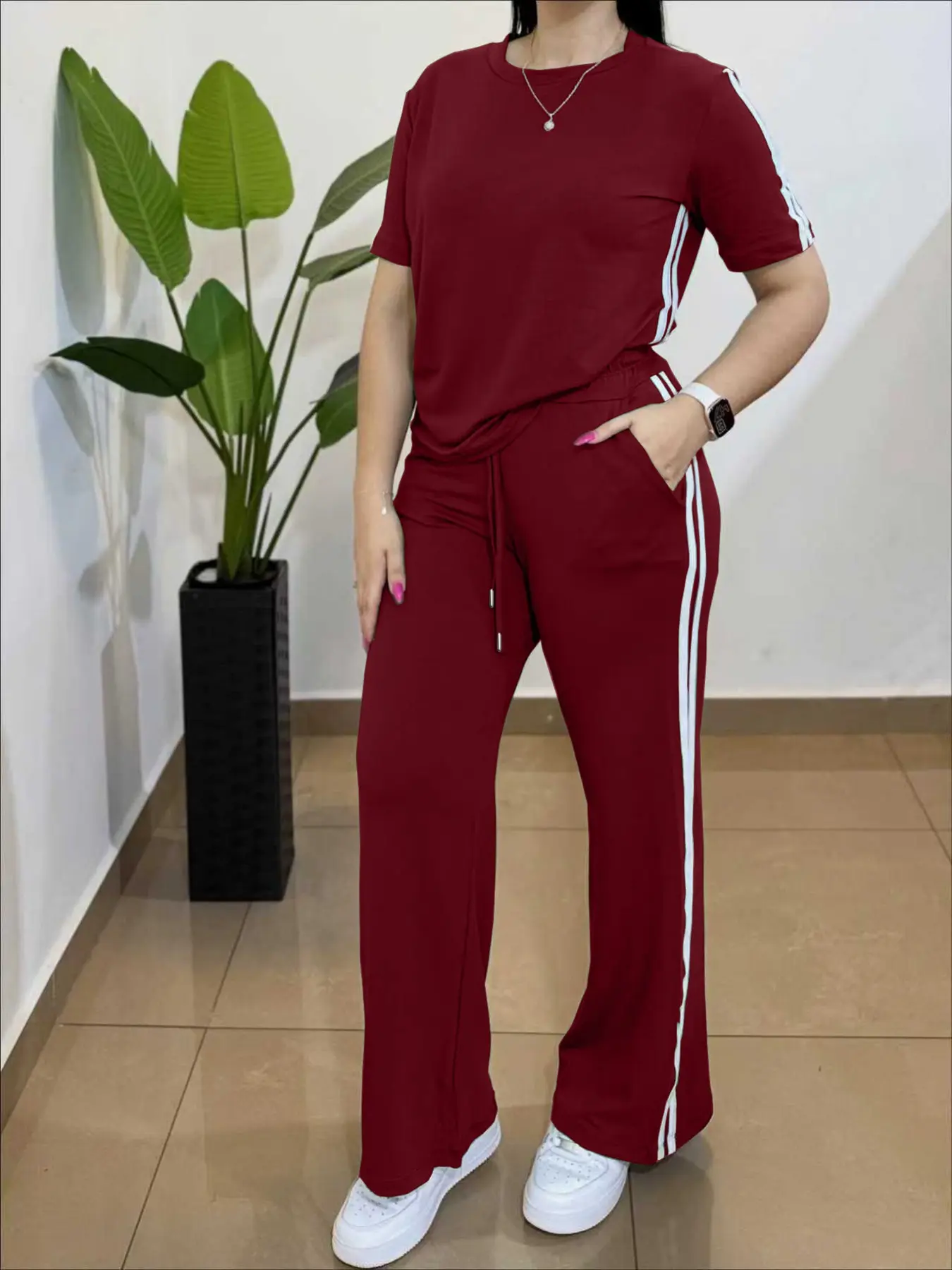 Women's Casual Fit Striped Short Sleeve T-Shirt and Long Pants Set, Summer Sets Casual, Clothes, Basic Comfortable Two-Piece for Everyday Wear, Stylish and Simple Design