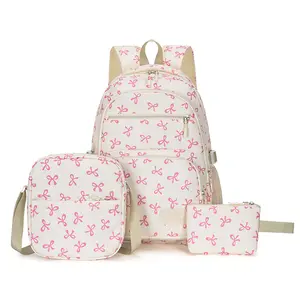 Stylish Butterfly Print Nylon Backpack 3 piece set - Multi-Pocket School Bookbag with Zip Closure, Durable Travel Suitable for School, College,, Gym, Spacious for Books, Laptop Large Capacity Cute Floral Print Bag with Convertible Handbag/Double-Shoulder