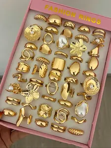 Women's Fashion Ring Set Unique Rings Flower Imitation Pearl Irregular Smooth Geometric Liquid Rings Exaggerated Old Money Style Stackable Wide Bands