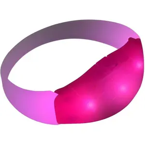 Set of 12 Pink Sound Activated LED Light Up Bracelet with Comfy Stretch Wristbands for Concerts Festivals and Night Out Events