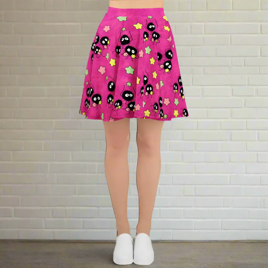 Women's Soot Sprites Neon Elastane-Spandex Blend Skater Skirt - Casual, Lightweight, Elastic, Comfortable Flared Mid-Thigh Bottom with Smooth Fabric, Stretch Fit, Overlock Seams, All-Day Wearability, Flared Cut