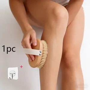 1 Beech wood sisal body bath brush with hook, suitable for wet and dry use, exfoliating massage brush, Exfoliating Back Scrubber, promotes blood circulation, home bath brush, suitable for men and women, deep cleansing bath tool