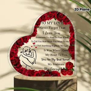 2D Romantic Heart-Shaped Acrylic Decorative Plaque - Red Rose Design, Acrylic Desktop Decoration, Home Decor, Novelty Gift for Anniversary, Valentine's Day