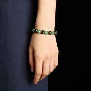 Natural Beads Money Bracelet - 1pc Tiger Eye & Green Aventurine Bracelet with 2 Color Options (Green/Pink), Fashion Luxury Colorblock Jewelry for Daily Wear & Friendship Gifting, Spring Glow Up Style, yes