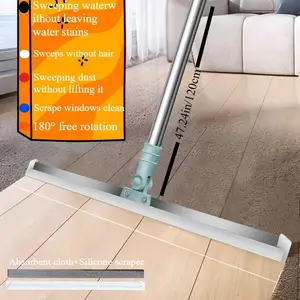 3-in-1 Magic Broom with Scraper and Rubber Broom - 180° Rotating Silicone Head, Retractable Metal Handle, Convenient for Cleaning Wet/Dry Floors in Bathroom, Kitchen, Living Room, Bedroom squeegee glass wiper