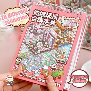 [Realize Sticker Freedom Here] 20 Scenes + 25 Stickers Microscopic Scene Collection Book Set, 3D Vision Scene Stickers, DIY Stickers, Micro Small Houses, Micro Stickers Kit Self-Adhesive Rhinestone Jewel Stickers Scrapbooking
