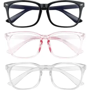 Unisex 2025 Blue Light Blocking Glasses 3-Pack, Aesthetic Geometric Frame, Silicon Comfort, Eyestrain Relief, Blush Pink Frames