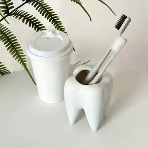 Tooth Shaped Toothbrush Holder, 1 Count Ceramic Toothbrush Holder, Desktop Sundries Storage Decoration, Bathroom Accessories, Toothbrush and Toothpaste Container, Bathroom Accessories Organizer