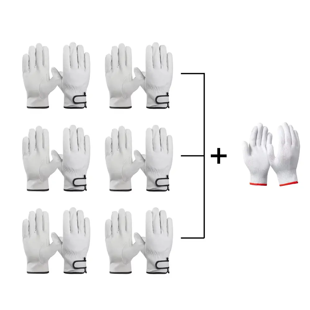 6-Pair Goatskin Leather Protective Work Gloves with Grip, Soft Durable Multipurpose Gloves for Construction, Gardening, Outdoor Work Safety Equipment