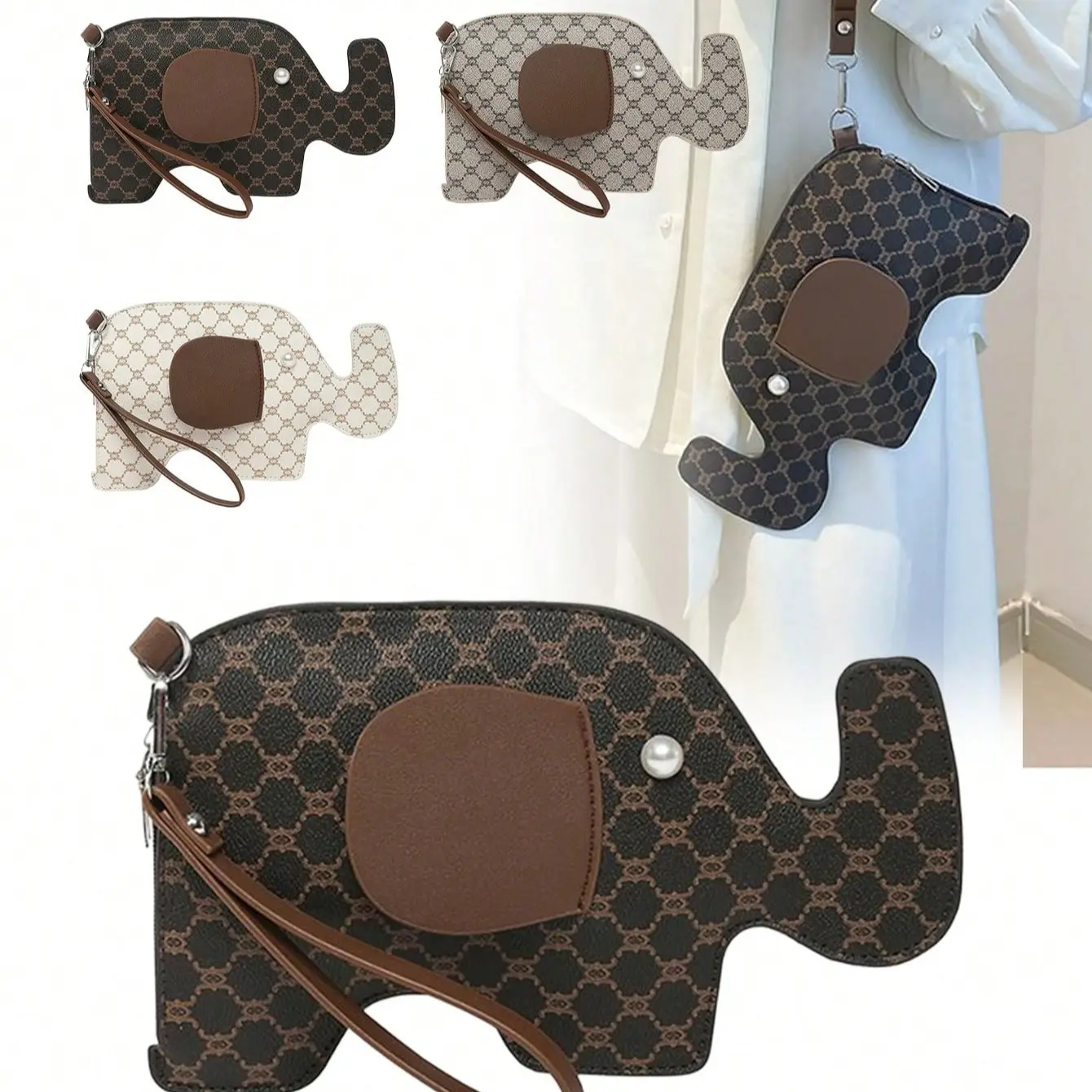 Cartoon Elephant Bag, Fashion Vintage Shoulder Bag, Diamond Handbag Crossbody, Cute Leather Purse, Three Colors Available