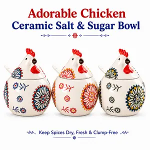 3Pcs Cute Chicken Canister Set with Lid and Spoon, Dust-Proof Moisture-Proof Kitchen Storage Container, Ideal for Salt, Sugar, Spices, Home Kitchen Decor, Mother's Day Gift for Mom
