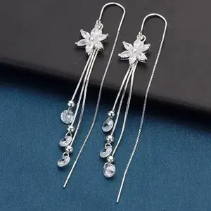 LisiZen Long Super Shiny Small Flower Tassel Threader Earrings, Light Luxury Elegant Versatile Jewelry for Women DZEH4746