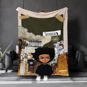 Urban Fantasy BOONDOCKS Art and Animation Challenge Visual Personality Creative Theme Plush Blanket, Bed Blanket, Leisure Blanket, Travel Blanket, Suitable for All Seasons, Warm and Comfortable, Fashionable Small Coverlet - Polyester Fiber - Sui 395