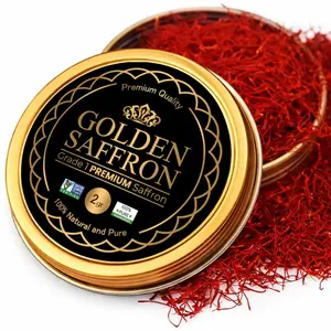 Golden Saffron, Finest Pure Premium All Red Saffron Threads, Grade A+ Super Negin, Non-GMO Verified. For Tea, Paella, Rice, Desserts, Golden Milk and Risotto (2.0 Grams)