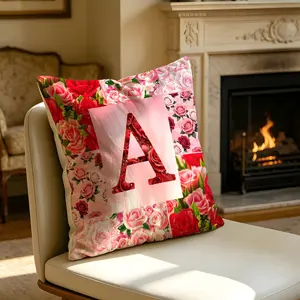 Rose Monogram Throw Pillow (With Pillow Insert), Fully Filled and Not Easy to Deform, Delicate Skin-Friendly Fabric, Suitable for Sofas, Beds and Office Chairs, Infusing the Space with Romantic Sweet Vibes.