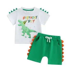 Toddler Baby Boy Girl Birthday Outfits Dinosaur Birthday Boy Short Sleeve T Shirt Tops Shorts Set Birthday Clothes Set
