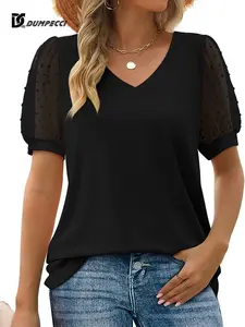 DC DUMPECCI Womens Summer Casual Ruffle Trim Sleeve Lantern sleeves Square Neck T Shirts - Stylish & Comfortable Top for Everyday Wear  Womenswear, Basic, Minimalist, Shortsleeve