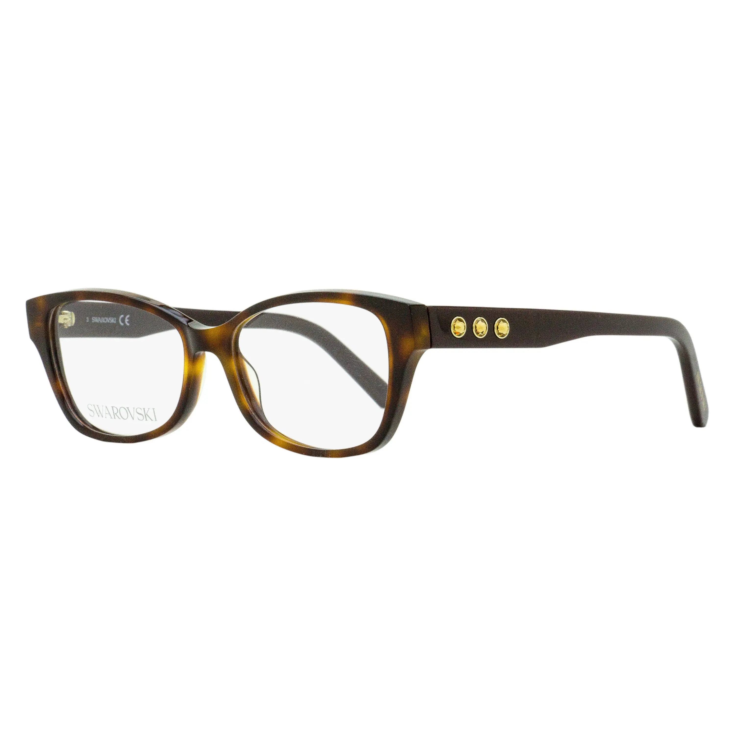Swarovski Women's SK5430 Luxurious Acetate Eyeglasses, Rounded Rectangular Frames with Crystal Accents in Dark Havana, 53mm, Opulent Look, Brand’s Iconic Crystal Artistry, Demo Lenses