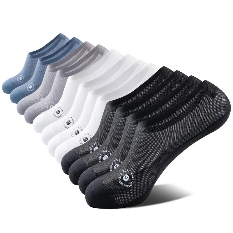 Menswear No Show Socks, 5 Pairs Low Cut in a Breathable Soft Fabric with an Anti-Slip Heel Grip for All-Day Wear, Sweat, Basic, Cotton, Casual, Thin, Plain