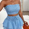 Women's Casual Striped Strapless Top and Mini Skirt Two-Piece Matching Set, Summer Outfit Set, Summer Fashion, Chic Feminine, Comfortable and Stylish for Warm Weather