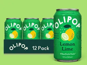 OLIPOP Lemon Lime Prebiotic Soda – Low Sugar Citrus Sparkling Drink (Pack of 12)