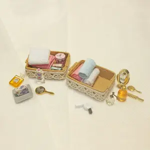 Mini Bathroom Essentials Brush Set for Dollhouse Creative Bath Scene Decor DIY Home Accessory Christmas New Year Easter Gift Miniature Set