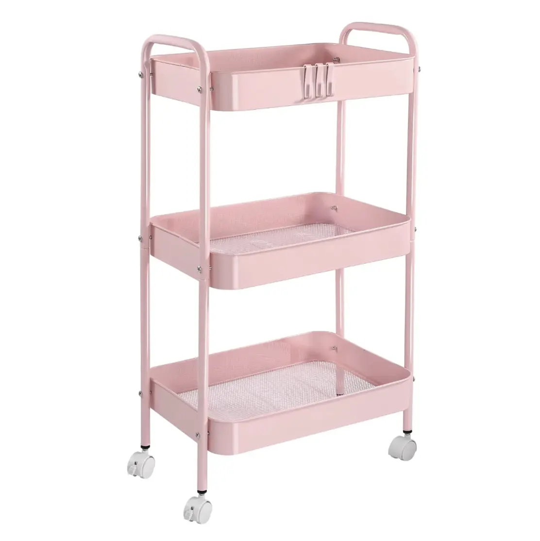 3-Tier Metal Rolling Utility Cart with Wheels, Sturdy Storage for Kitchen, Living Room, Office, Nursery, Easy Assemble, 360° Lockable Casters, Versatile Use, 55 lbs Capacity