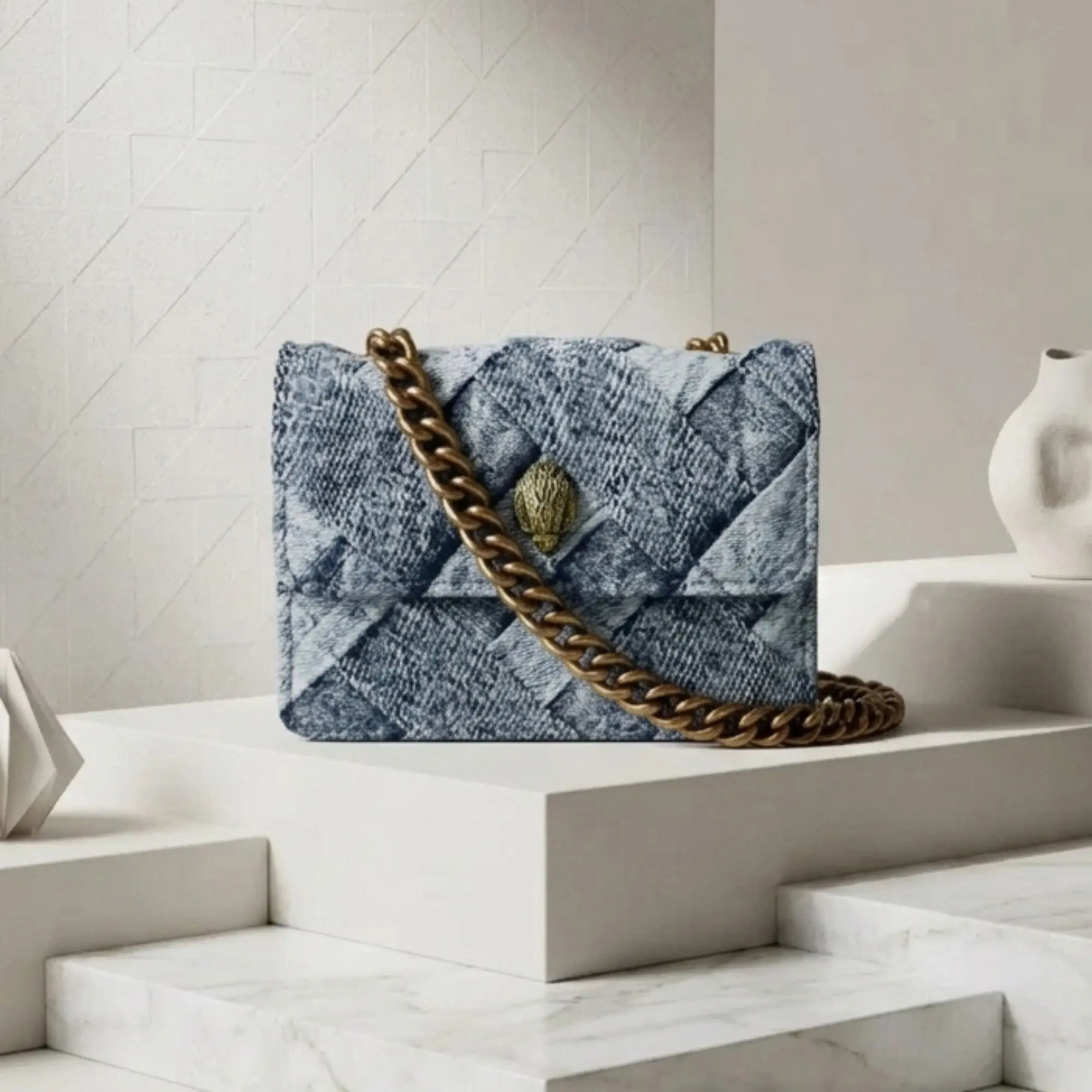 Women's Embellished Micro Kensington Crossbody Bag, Kurt Geiger Designer Women's Shoulder Bag for Daily Use Trendy Small Card Purse Mini Handbag