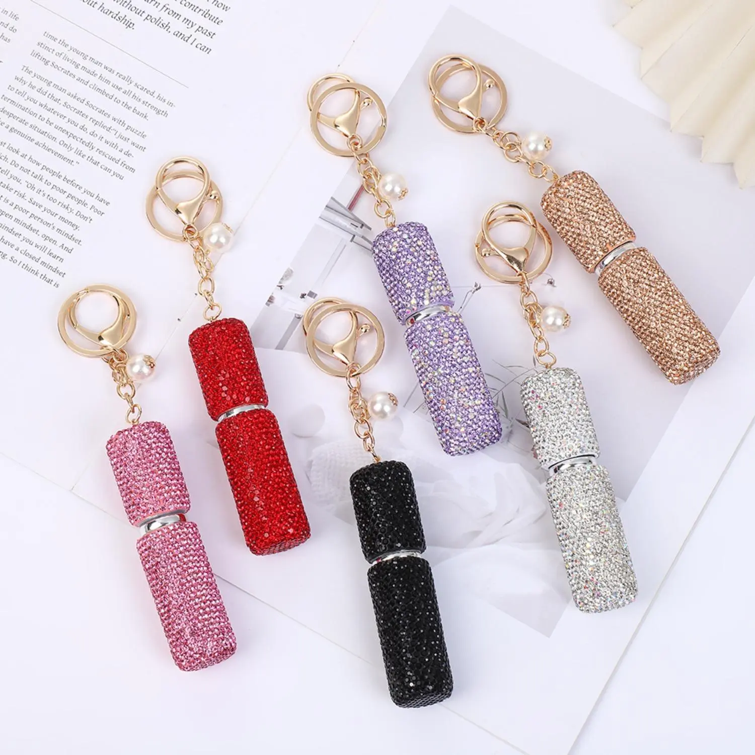 Sparkling Atomizer Pendant, Rhinestone-Accented Refillable Perfume Bottle for Women's Bag Decoration, Sparkling Keychain, Mini, Rhinestone Keychain, Portable Perfume Bottle, Female Bag, Keychain Charm, Girly Keychain