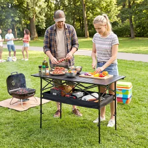 95cm Folding Adjustable Camping Table, Ultra-Compact Outdoor Detachable Portable Folding Lightweight Table with Storage Bag, Suitable for Beach, Picnic, Travel, Backyard, BBQ