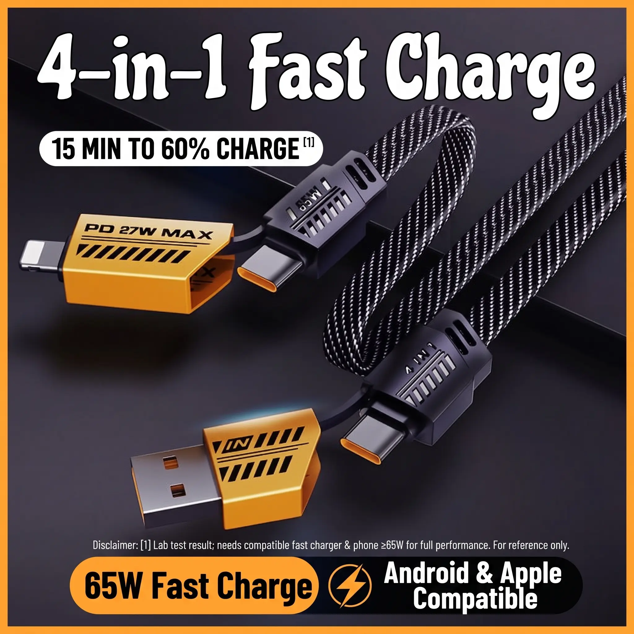 4-in-1 Mecha Data Cable Super Fast Charging Multi-Function Dual-to-Dual PD Charging Cabl with Dual Type-CConversion Plug