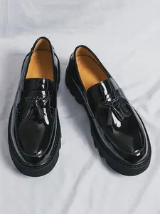 Men's Formal Shoes with Fringe Decoration, Smooth Lightweight Rubber Sole, Comfortable Large Size Pointed Toe Loafers, Business Leather Shoes